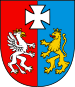 herb województwa podkarpackiego - lew oraz pegaz na niebieskim i czerwonym tle